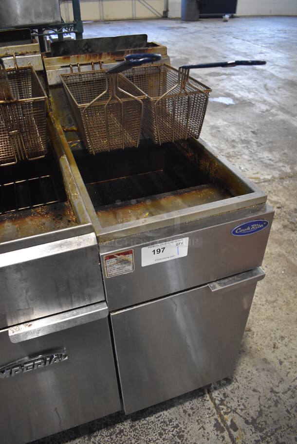 2016 Cook Rite ATFS-50 Stainless Steel Commercial Floor Style Natural Gas Powered Deep Fat Fryer w/ 2 Metal Fry Baskets on Commercial Casters. 136,000 BTU. 15.5x31x45 - Image 3 of 6