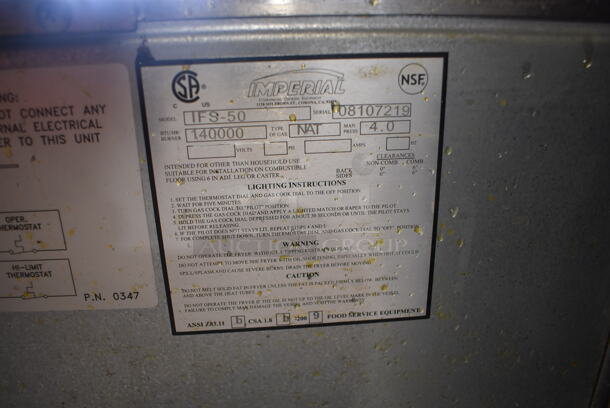 Imperial IFS-50 Stainless Steel Commercial Floor Style Natural Gas Powered Deep Fat Fryer w/ 2 Metal Fry Baskets. 140,000 BTU. 15.5x32x46 - Image 6 of 6