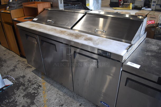 2018 Atosa MSF8304GR Stainless Steel Commercial Sandwich Salad Prep Table Bain Marie Mega Top on Commercial Casters. 115 Volts, 1 Phase. 73x30x46. Tested and Working! - Image 1 of 8