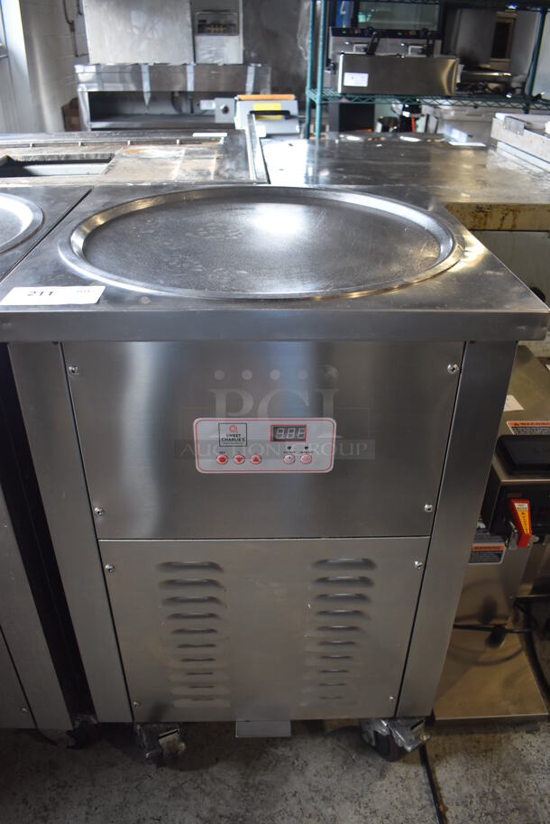 SC-19106 Stainless Steel Commercial Floor Style Rolled Ice Cream Machine Station on Commercial Casters. 110 Volts, 1 Phase. 23.5x23.5x35.5. Tested and Working!