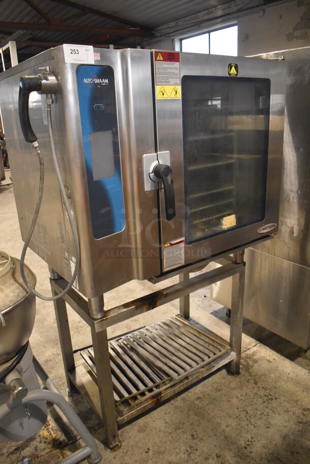 2014 Alto Shaam Model 10.10 ESI Stainless Steel Commercial Electric Powered Combitherm Convection Oven w/ View Through Door on Stand. 208-240 Volts, 3 Phase. 45x35x68