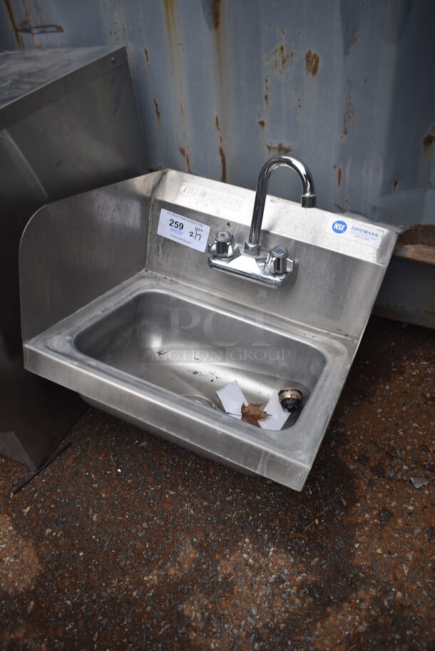 Stainless Steel Commercial Single Bay Wall Mount Sink w/ Faucet, Handles and Side Splash Guards. 17x16x14 - Image 2 of 3