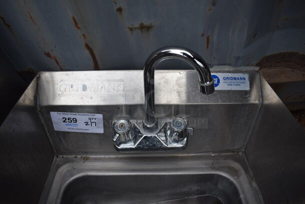 Stainless Steel Commercial Single Bay Wall Mount Sink w/ Faucet, Handles and Side Splash Guards. 17x16x14 - Image 3 of 3