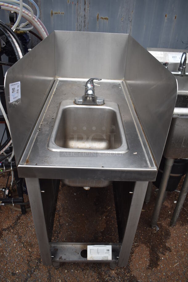 Stainless Steel Single Bay Sink w/ Faucet, Handle and Side Splash Guards. 18x36x46