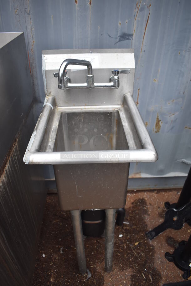Stainless Steel Single Bay Sink w/ Faucet, Handles and Pro 750-2 Garbage Disposal. 15x20x44.5