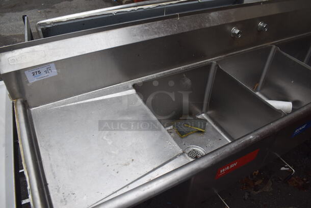 Stainless Steel Commercial 3 Bay Sink w/ Dual Drain Boards. 90x24x45. Bays 18x18x14. Drain Boards 16x20x1 - Image 2 of 5
