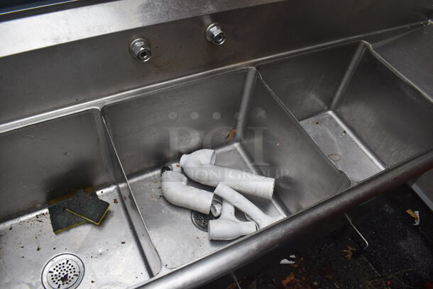 Stainless Steel Commercial 3 Bay Sink w/ Dual Drain Boards. 90x24x45. Bays 18x18x14. Drain Boards 16x20x1 - Image 3 of 5