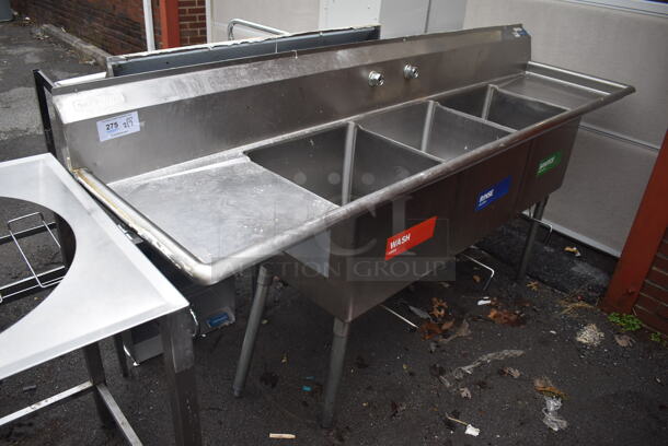 Stainless Steel Commercial 3 Bay Sink w/ Dual Drain Boards. 90x24x45. Bays 18x18x14. Drain Boards 16x20x1 - Image 5 of 5