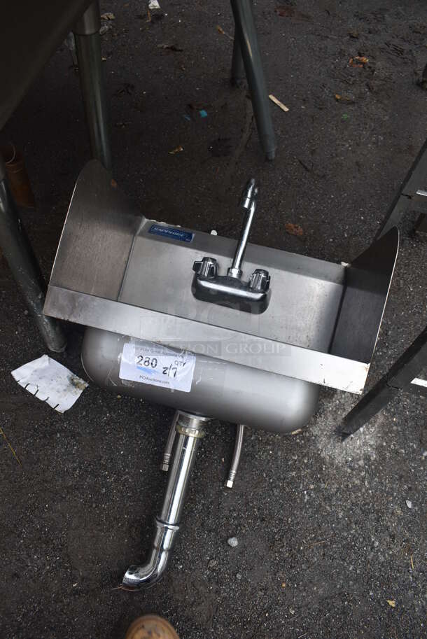 Stainless Steel Single Bay Wall Mount Sink w/ Faucet, Handles and Side Splash Guards. 17x15x24 - Image 2 of 4