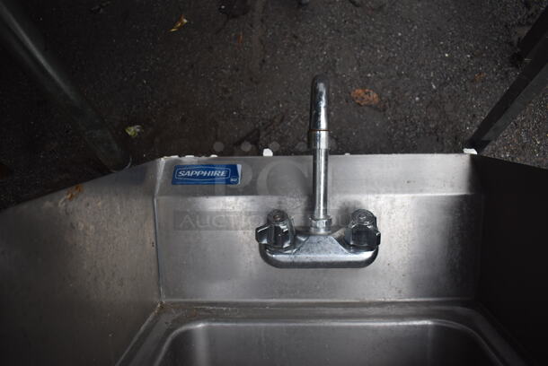 Stainless Steel Single Bay Wall Mount Sink w/ Faucet, Handles and Side Splash Guards. 17x15x24 - Image 3 of 4