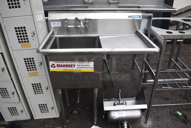 Stainless Steel Commercial Single Bay Sink w/ Right Side Drain Board, Faucet and Handles. 39x24x47. Bays 18x18x13. Drain Board 16x20x1