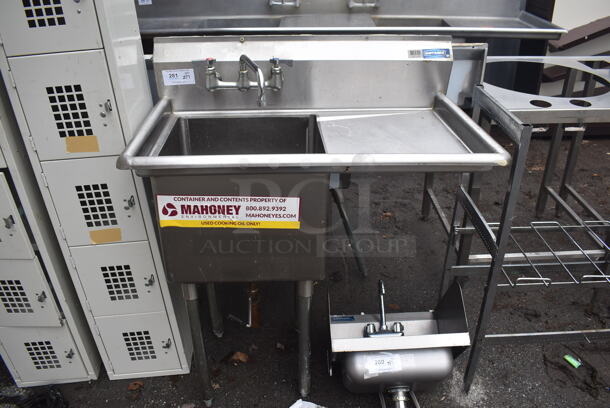 Stainless Steel Commercial Single Bay Sink w/ Right Side Drain Board, Faucet and Handles. 39x24x47. Bays 18x18x13. Drain Board 16x20x1 - Image 1 of 4