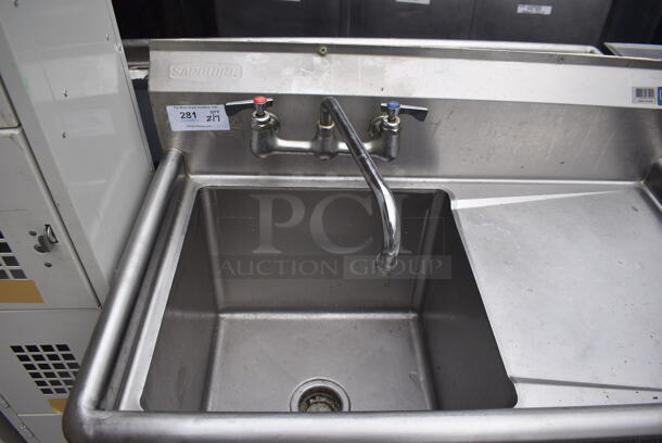 Stainless Steel Commercial Single Bay Sink w/ Right Side Drain Board, Faucet and Handles. 39x24x47. Bays 18x18x13. Drain Board 16x20x1 - Image 2 of 4