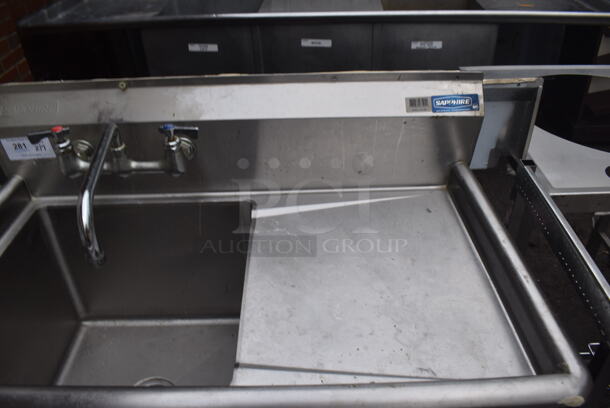Stainless Steel Commercial Single Bay Sink w/ Right Side Drain Board, Faucet and Handles. 39x24x47. Bays 18x18x13. Drain Board 16x20x1 - Image 3 of 4
