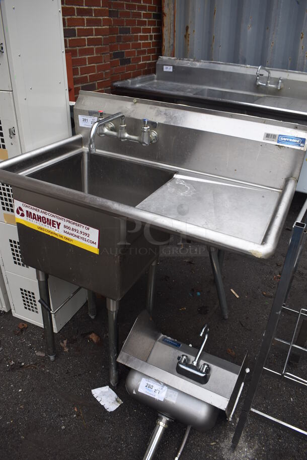 Stainless Steel Commercial Single Bay Sink w/ Right Side Drain Board, Faucet and Handles. 39x24x47. Bays 18x18x13. Drain Board 16x20x1 - Image 4 of 4