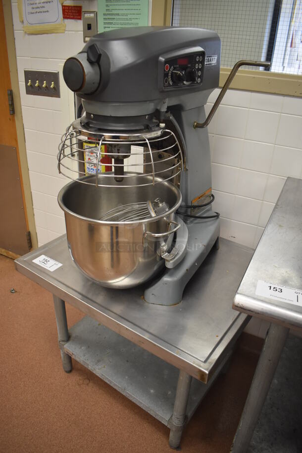 Hobart Legacy HL200 Metal Commercial Countertop 20 Quart Planetary Dough Mixer w/ Stainless Steel Mixing Bowl, Bowl Guard and Whisk Attachment on Stainless Steel Commercial Equipment Stand w/ Under Shelf. 100-120 Volts, 1 Phase. 17x23x30, 30x24x24. Tested and Working! (Restaurant Kitchen) - Image 1 of 10
