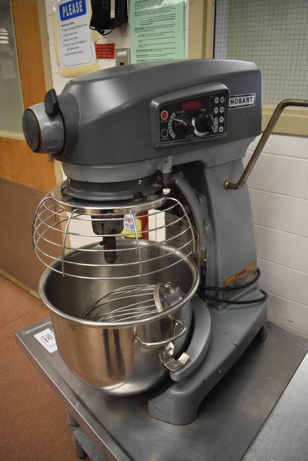 Hobart Legacy HL200 Metal Commercial Countertop 20 Quart Planetary Dough Mixer w/ Stainless Steel Mixing Bowl, Bowl Guard and Whisk Attachment on Stainless Steel Commercial Equipment Stand w/ Under Shelf. 100-120 Volts, 1 Phase. 17x23x30, 30x24x24. Tested and Working! (Restaurant Kitchen) - Image 2 of 10
