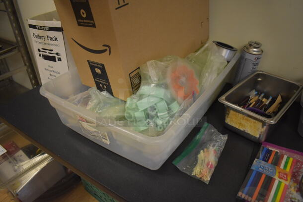 ALL ONE MONEY! Lot of 2 Tables w/ Contents Including 2 Scales, Cookie Cutters and Icing Tips. BUYER MUST REMOVE. 66x24x29. (Computer Demo Lab 2) - Image 4 of 7