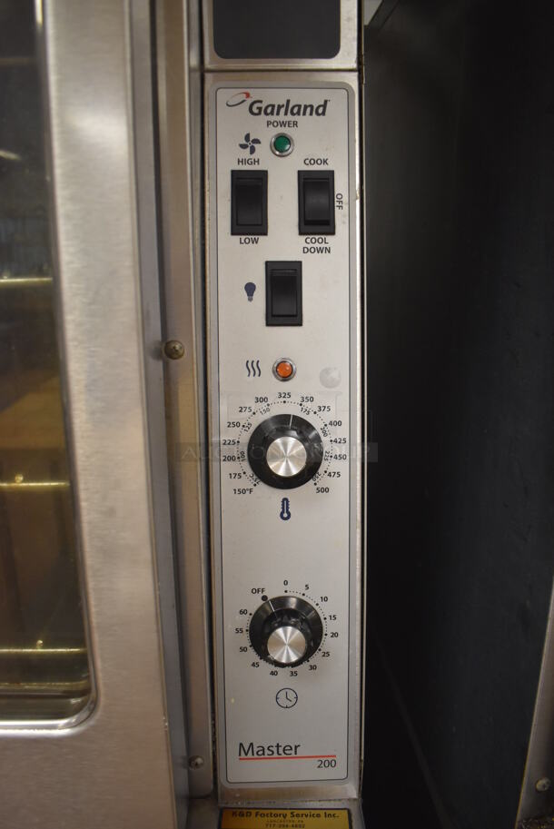 2 Garland Master 200 Stainless Steel Commercial Natural Gas Powered Full Size Convection Ovens w/ View Through Doors, Metal Oven Racks and Thermostatic Controls. BUYER MUST REMOVE. 38x42x71.5. 2 Times Your Bid! Tested and Working! (Pastry Kitchen) - Image 4 of 9