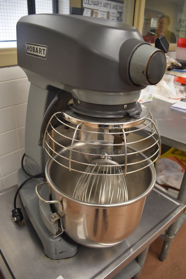 Hobart Legacy HL200 Metal Commercial Countertop 20 Quart Planetary Dough Mixer w/ Stainless Steel Mixing Bowl, Bowl Guard and Whisk Attachment on Stainless Steel Commercial Equipment Stand w/ Under Shelf. 100-120 Volts, 1 Phase. 17x23x30, 30x24x24. Tested and Working! (Restaurant Kitchen) - Image 5 of 10