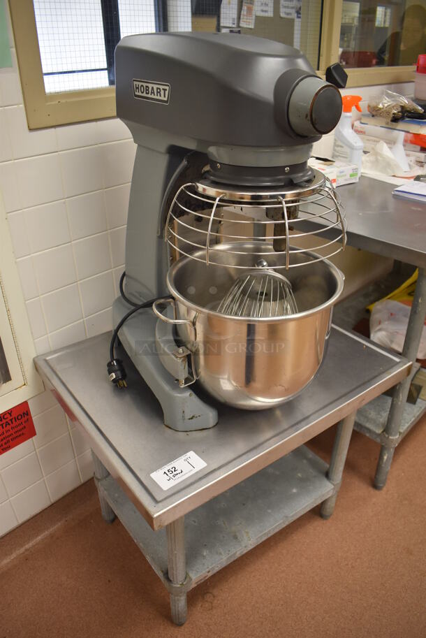 Hobart Legacy HL200 Metal Commercial Countertop 20 Quart Planetary Dough Mixer w/ Stainless Steel Mixing Bowl, Bowl Guard and Whisk Attachment on Stainless Steel Commercial Equipment Stand w/ Under Shelf. 100-120 Volts, 1 Phase. 17x23x30, 30x24x24. Tested and Working! (Restaurant Kitchen) - Image 6 of 10