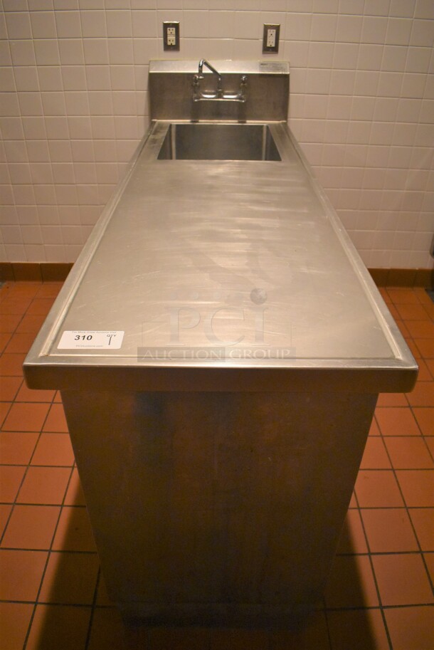 Eagle YCBH2472-0004-00 Stainless Steel Commercial Single Bay Sink w/ Back Splash and 4 Doors. BUYER MUST REMOVE. 24x72x44.5. (Demo Kitchen) - Image 1 of 7