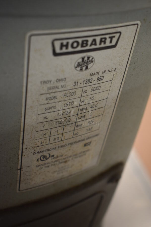 Hobart Legacy HL200 Metal Commercial Countertop 20 Quart Planetary Dough Mixer w/ Stainless Steel Mixing Bowl, Bowl Guard and Whisk Attachment on Stainless Steel Commercial Equipment Stand w/ Under Shelf. 100-120 Volts, 1 Phase. 17x23x30, 30x24x24. Tested and Working! (Restaurant Kitchen) - Image 9 of 10