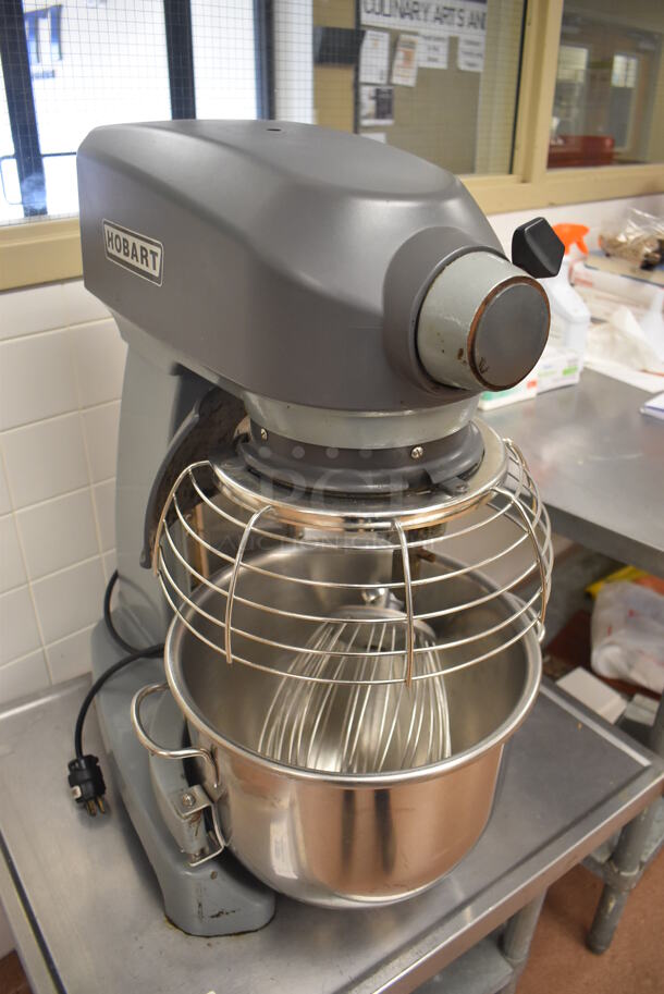 Hobart Legacy HL200 Metal Commercial Countertop 20 Quart Planetary Dough Mixer w/ Stainless Steel Mixing Bowl, Bowl Guard and Whisk Attachment on Stainless Steel Commercial Equipment Stand w/ Under Shelf. 100-120 Volts, 1 Phase. 17x23x30, 30x24x24. Tested and Working! (Restaurant Kitchen) - Image 10 of 10