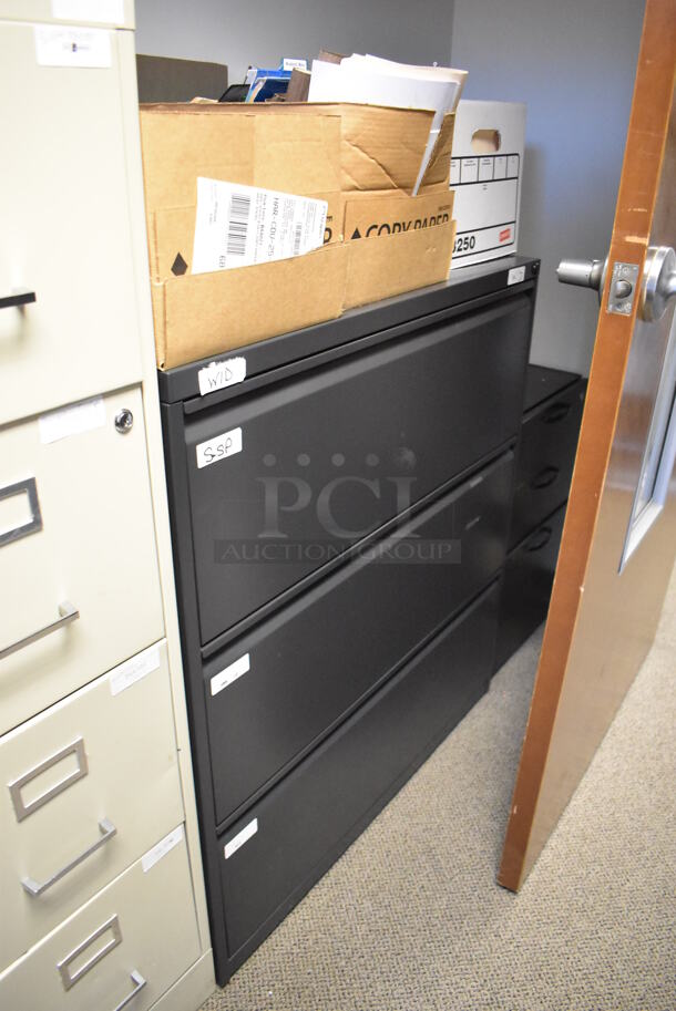 ALL ONE MONEY! Room Lot of Various Items Including Desk, 2 Chairs, Printer, Floor Style Scale and 5 Assorted Filing Cabinets. Does Not Include Gray Cabinet on Left Wall. BUYER MUST REMOVE. (Offices - Hallway by Facilities Closet) - Image 9 of 10