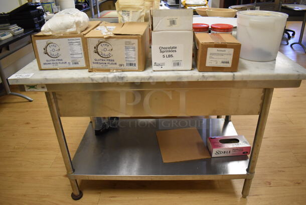 2 Regency Stainless Steel Table w/ Marble Countertop and Stainless Steel Under Shelf. Does Not Include Contents. 50x32x34. 2 Times Your Bid! (Computer Demo Lab 2) - Image 2 of 3