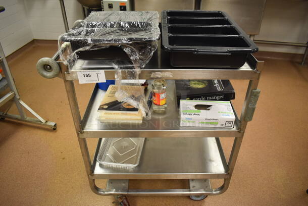 Stainless Steel Commercial 3 Tier Cart on Commercial Casters. Does Not Include Contents. 20x32x38. (Restaurant Kitchen)