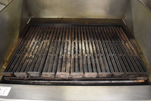 LATE MODEL! Garland Stainless Steel Commercial Countertop Gas Powered Charbroiler Grill w/ Side Splash Guards on Regency Stainless Steel Equipment Stand on Commercial Casters. BUYER MUST REMOVE. 35.5x32x26, 36x30x30. Tested and Working! (Restaurant Kitchen) - Image 3 of 6