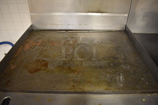 Garland M47R Stainless Steel Commercial Floor Style Natural Gas Powered Flat Top w/ Oven, Over Shelf and Back Splash. BUYER MUST REMOVE. 34x38x58. (Education Kitchen 2) - Image 5 of 7