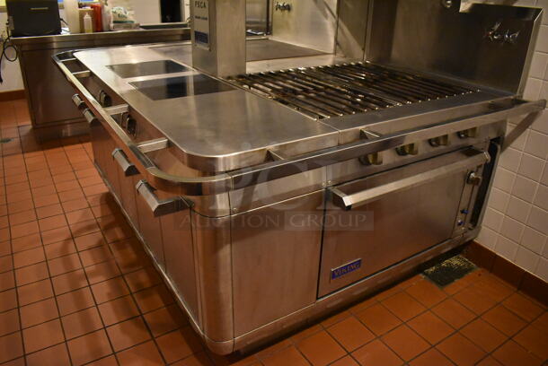Viking Stainless Steel Commercial Gas Powered Prep Station w/ 4 Burner Charbroiler Style Grill, Oven, 2 Single Induction Burners, 2 Burner Hot Plate Grill, Convection Oven, Salamander Cheese Melter and Waring Mixer. BUYER MUST REMOVE. 87x65x74. Tested and Working! (Demo Kitchen) - Image 8 of 12