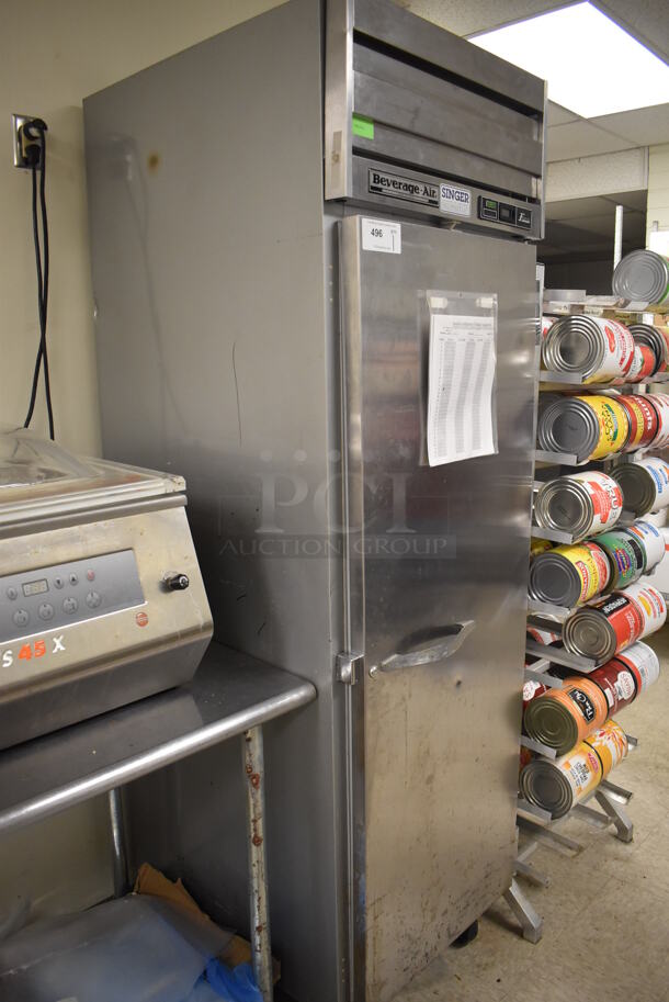 Beverage Air EF24-1AS Stainless Steel Commercial Single Door Reach In Freezer w/ Poly Coated Racks on Commercial Casters. 115 Volts, 1 Phase. 25x32x84. Tested and Working! (Store Room) - Image 2 of 6