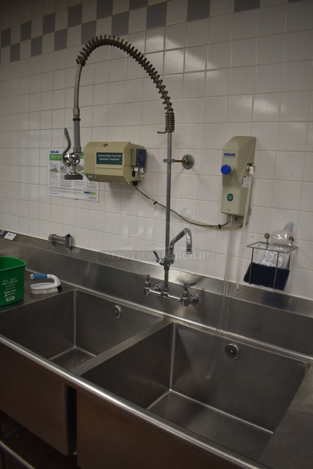Stainless Steel Commercial 2 Bay Sink w/ Right Side Drain Board, Faucet, Handles, Spray Nozzle Attachment, Master Disposer Control Box and Master Disposer Garbage Disposal. BUYER  MUST REMOVE. 120x30x44. Bays 24x24x14. Drain Board 34x26x2. (Restaurant Kitchen) - Image 3 of 10
