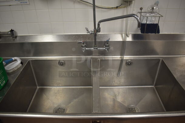 Stainless Steel Commercial 2 Bay Sink w/ Right Side Drain Board, Faucet, Handles, Spray Nozzle Attachment, Master Disposer Control Box and Master Disposer Garbage Disposal. BUYER  MUST REMOVE. 120x30x44. Bays 24x24x14. Drain Board 34x26x2. (Restaurant Kitchen) - Image 4 of 10