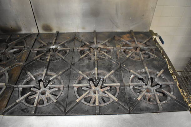 Garland M43R Stainless Steel Commercial Floor Style Natural Gas Powered 2 Burner Range w/ Flat Top, Oven, Over Shelf and Back Splash. BUYER MUST REMOVE. 34x38x58. Tested and Working! (Pastry Kitchen) - Image 4 of 8