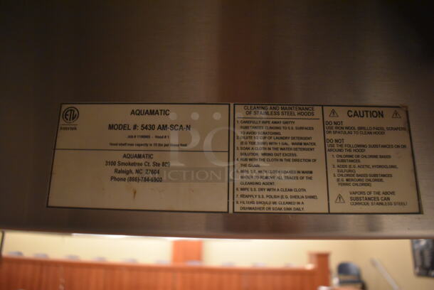 6.5' Aquamatic 5430 AM-SCA-N Stainless Steel Commercial Grease Hood w/ Make Up Air Fan. BUYER MUST REMOVE. 80x54x35, 80x16x12. (Demo Kitchen) - Image 8 of 8