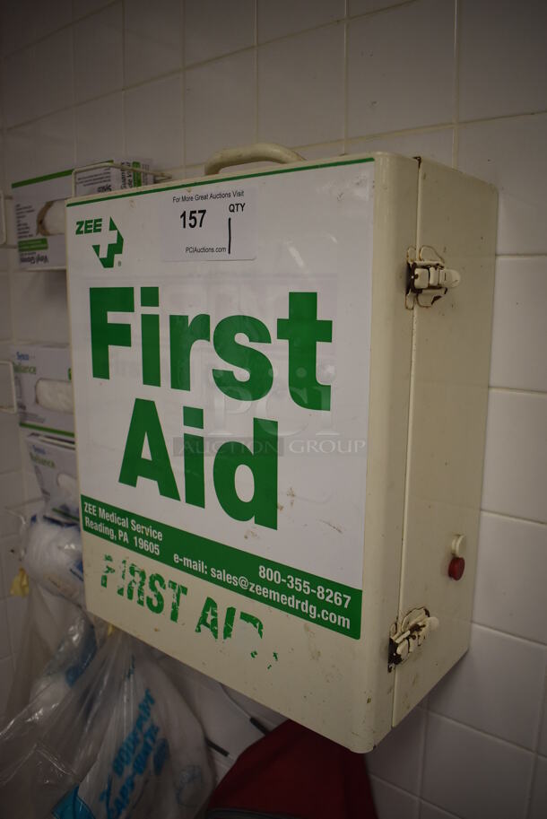 White Metal Wall Mount First Aid Kit. BUYER MUST REMOVE. 14x7.5x17. (Restaurant Kitchen) - Image 2 of 5