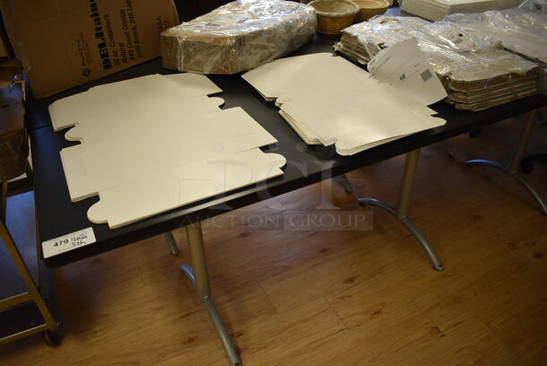 ALL ONE MONEY! Lot of 4 Black Tables w/ 4 Chairs and Contents Including Boxes. BUYER MUST REMOVE. Includes 66x24x29, 21x20x38. (Computer Demo Lab 2) - Image 2 of 5