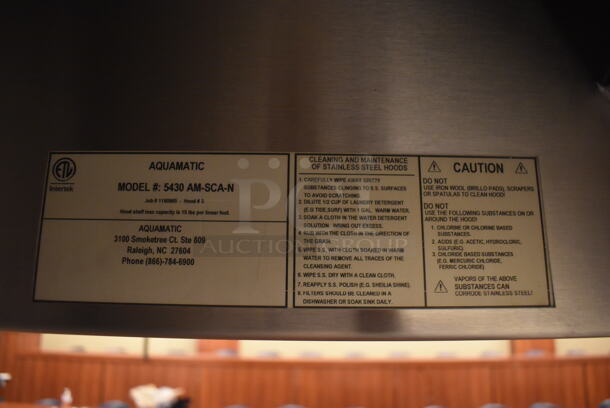 6.5' Aquamatic 5430 AM-SCA-N Stainless Steel Commercial Grease Hood w/ Make Up Air Fan. BUYER MUST REMOVE. 80x54x35, 80x16x12. (Demo Kitchen) - Image 8 of 8