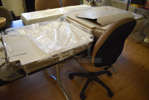 ALL ONE MONEY! Lot of 4 Black Tables w/ 4 Chairs and Contents Including Boxes. BUYER MUST REMOVE. Includes 66x24x29, 21x20x38. (Computer Demo Lab 2) - Image 3 of 5