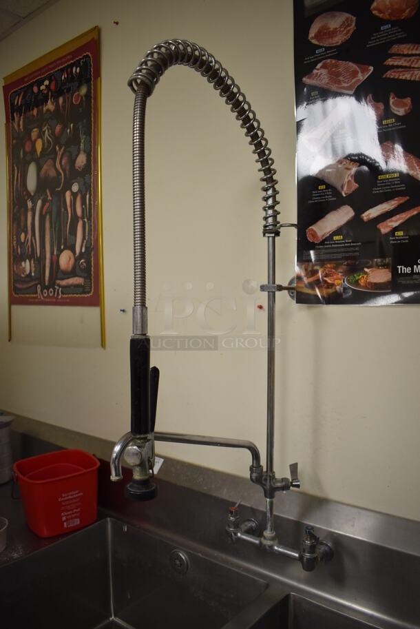 Stainless Steel Commercial 2 Bay Sink w/ Dual Drain Boards, Faucet, Handles and Spray Nozzle Attachment. BUYER MUST REMOVE. 121x30x45. Bays 24x24x14. Drain Board 33x26x1. (Store Room) - Image 2 of 7