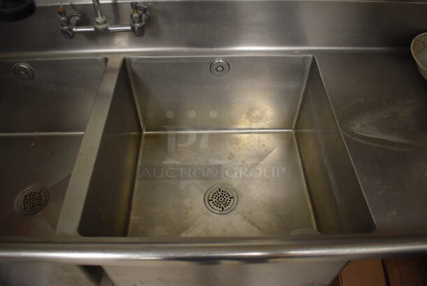 Stainless Steel Commercial 2 Bay Sink w/ Dual Drain Boards, Faucet, Handles and Spray Nozzle Attachment. BUYER MUST REMOVE. 121x30x45. Bays 24x24x14. Drain Board 33x26x1. (Store Room) - Image 3 of 7