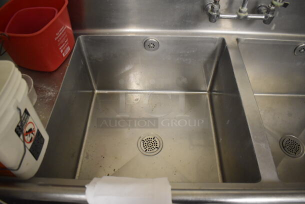 Stainless Steel Commercial 2 Bay Sink w/ Dual Drain Boards, Faucet, Handles and Spray Nozzle Attachment. BUYER MUST REMOVE. 121x30x45. Bays 24x24x14. Drain Board 33x26x1. (Store Room) - Image 4 of 7