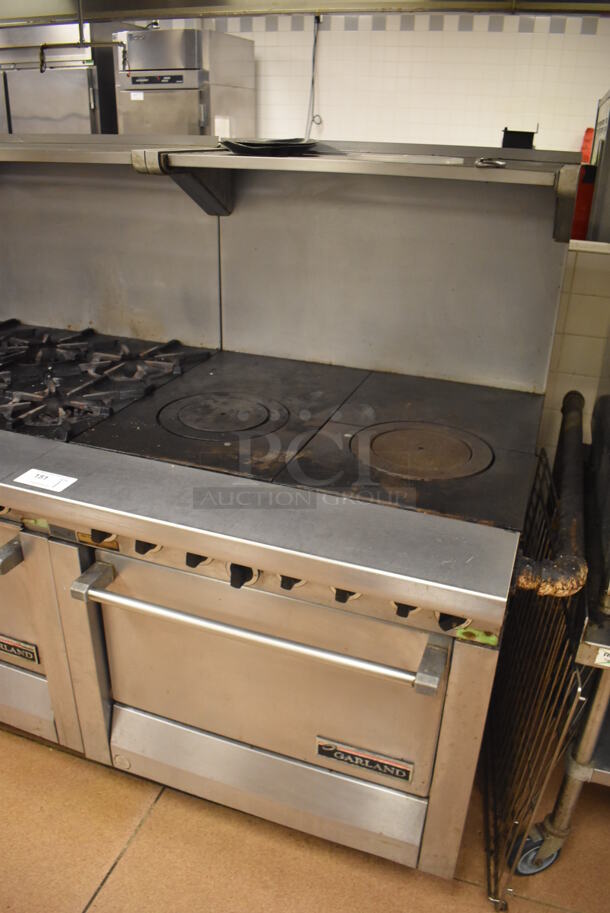 Garland M45R Stainless Steel Commercial Floor Style Natural Gas Powered 2 Burner Range w/ Oven, Over Shelf and Back Splash. BUYER MUST REMOVE. 34x38x58. Tested and Working! (Restaurant Kitchen) - Image 3 of 7
