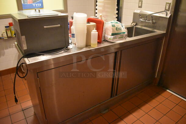 Eagle YCBH2472-0004-00 Stainless Steel Commercial Single Bay Sink w/ Back Splash and 4 Doors. Does Not Come w/ Contents. BUYER MUST REMOVE. 24x72x44.5. (Demo Kitchen) - Image 2 of 9