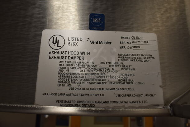 LATE MODEL! 13' Vent Master CM-EX-B Stainless Steel Commercial Grease Hood w/ Filters. BUYER MUST REMOVE. 171x60x26. (Pastry Kitchen)  - Image 8 of 9