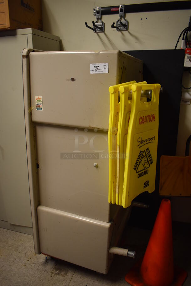 ALL ONE MONEY! Wall Lot of Gray Metal Shelving Unit w/ Contents and Tan Filing Cabinet. BUYER MUST REMOVE. Includes 102x36x96. (Maintenance Room) - Image 2 of 4
